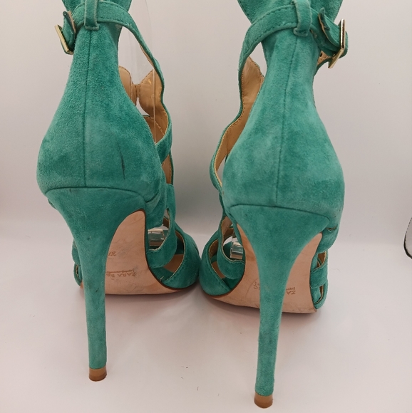 Zara Sz 37 Turquoise Suede Cutout Stiletto High Heel Festival Club Womens - Picture 6 of 10